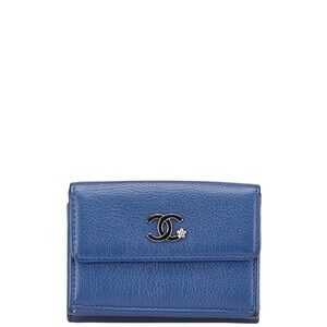 CHANEL Blue Leather Logo Wallet